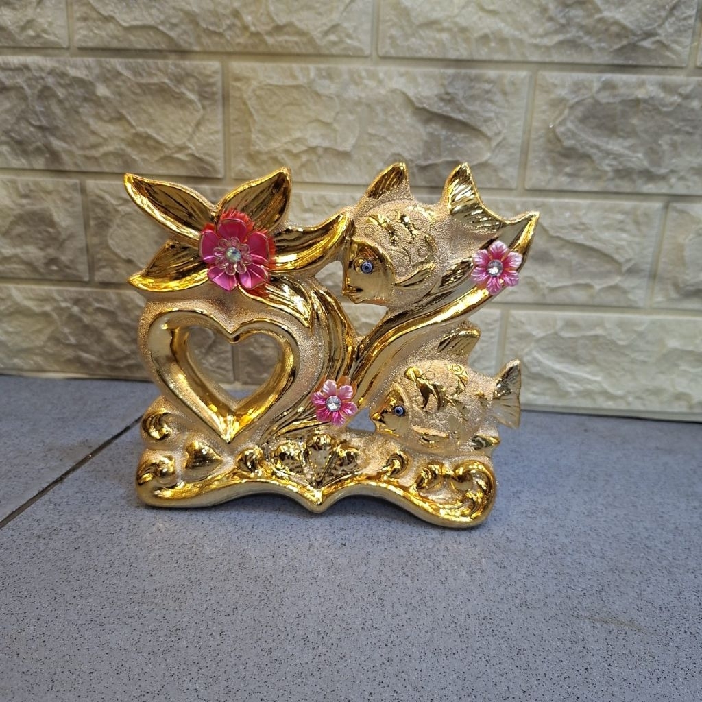 PAJANGAN IKAN KERAMIK GOLD IMPORT MEWAH / IKAN LOVE KERAMIK / PAJANGAN LEMARI HIASAN / DEKORASI RUMA