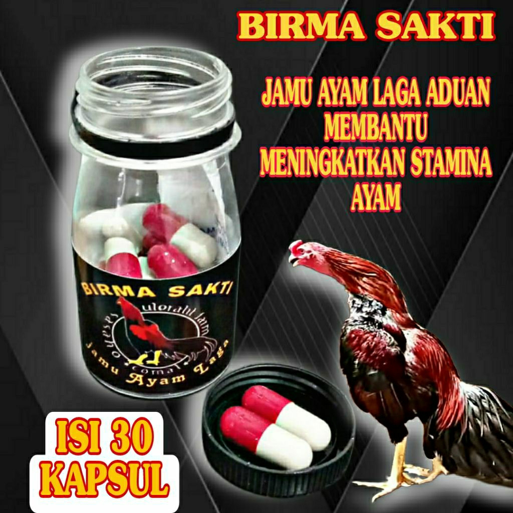 PAKAN AYAM JAMU LAGA BIRMA SAKTI ISI 30 KAPSUL,60 BUTIR EXTRA JP MASTER LAGA JAMU AYAM RED POWER JAG