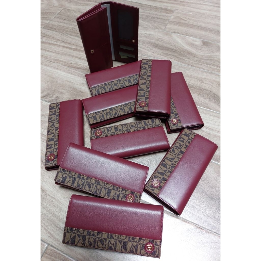 dompet panjang lipat 2 maroon Lis mono Bonia original