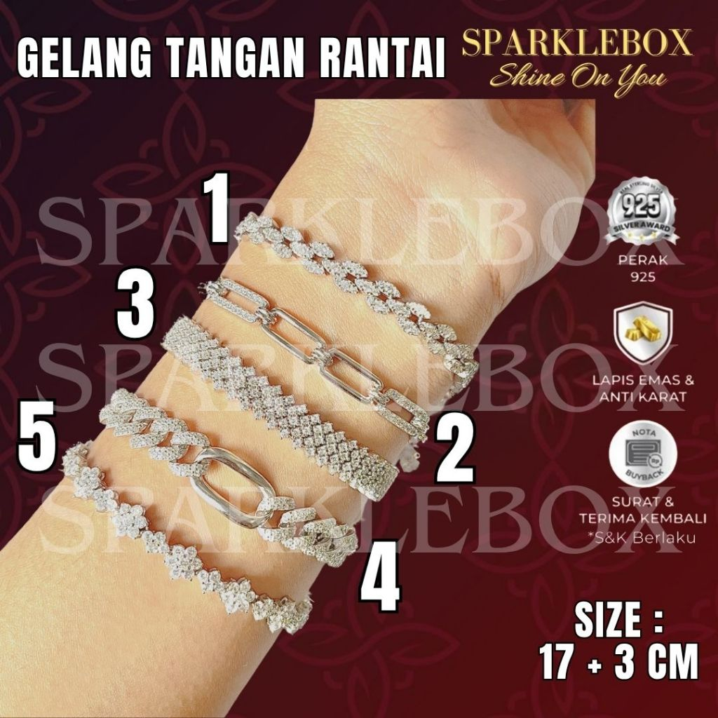 gelang perak asli - gelang perak - gelang perak asli 925 bersertifikat lapis emas asli - sparkle box