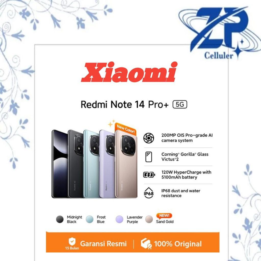 xiomi redmi note 14 pro+ 5g ram 8/rom 256 garansi resmi xiomi