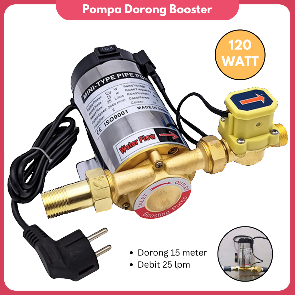 Pompa Pendorong Air Otomatis Booster Pump 120 Watt Mesin Penambah Tekanan Air Kran Shower Mesin Cuci