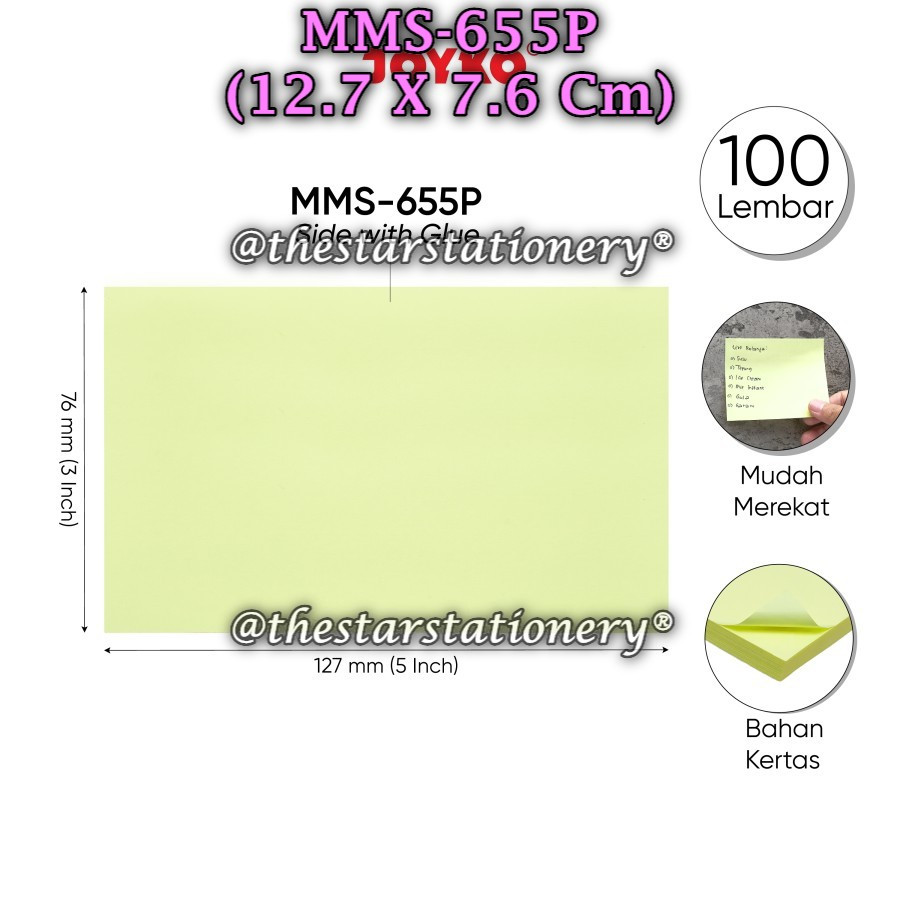 

(1 Set) GROSIR Memo Stick JOYKO MMS-655P / Sticky Note Joyko Soft Color MMS-655P 127 x 76 (1 Set)