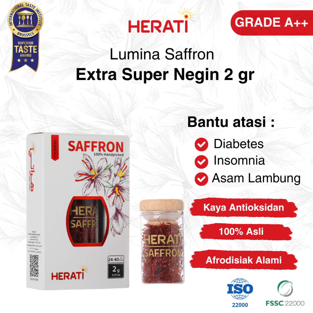 

Herati Saffron Afghanistan I Lumina Saffron Extra Super Negin 2 gr Bunga Safron Grade A++ Premium Original
