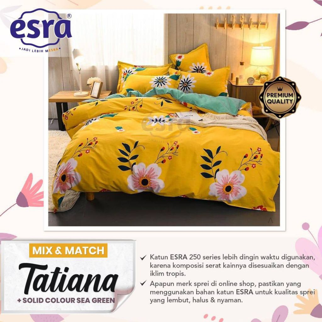 Sprei Set Katun Esra Motif Tatiana kuning