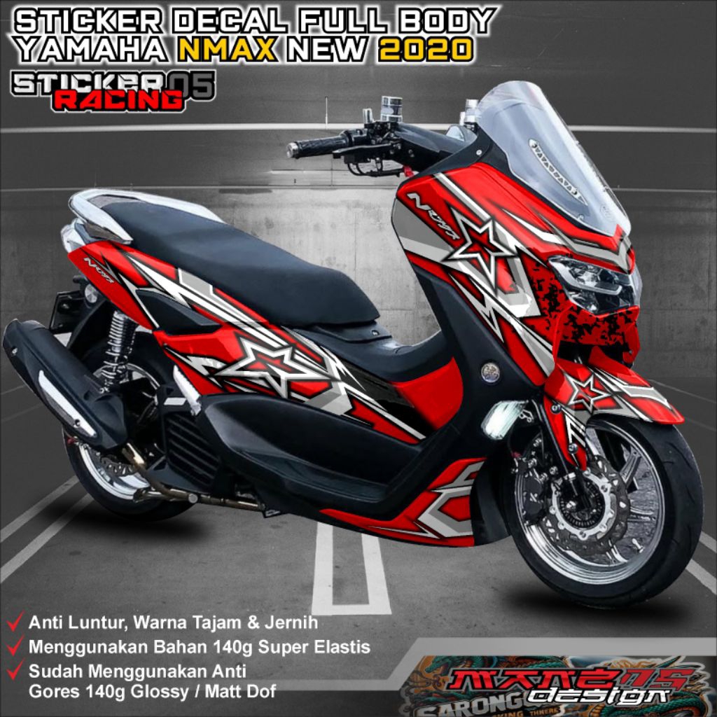 Decal Nmax New 2020 Full Body Variasi Abstrak Air Brus Warna Merah