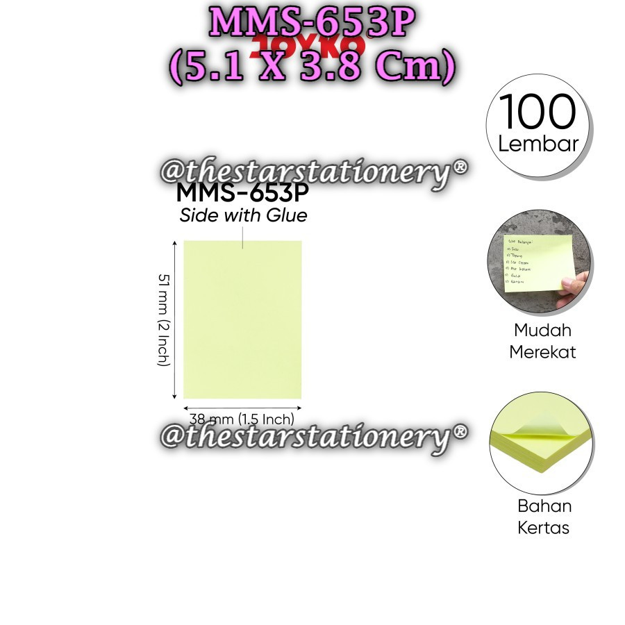 

(1 Set) GROSIR Memo Stick JOYKO MMS-653P / Sticky Note Joyko Soft Color MMS-653P 51 x 38 (1 Set)