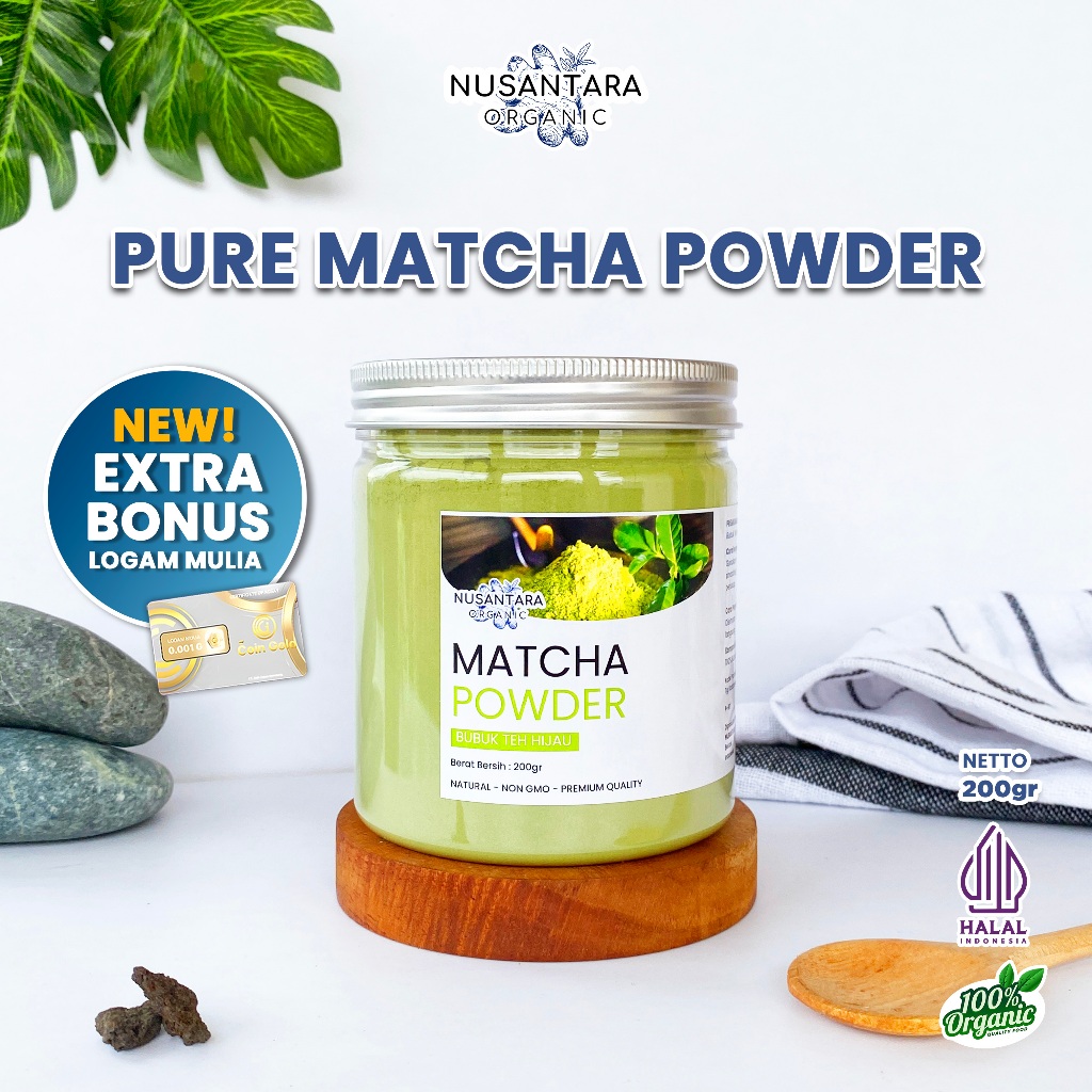 

Nusantara Organic Bubuk Matcha Asli Minuman Teh Powder Organik Premium Tanpa Campuran Gula 200gr