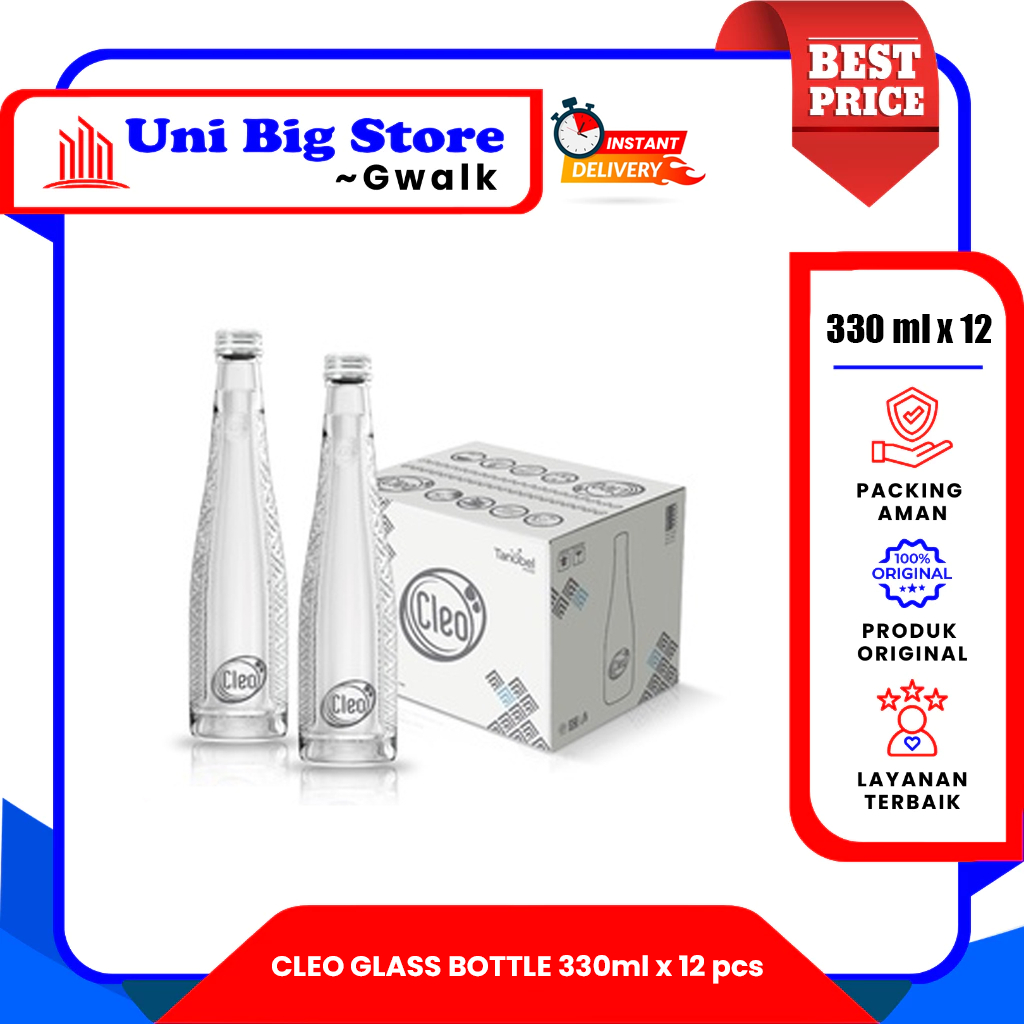 

CLEO AIR MINUM GLASS BOTTLE BOTOL KACA DUS - (330 ml x 12 pcs)