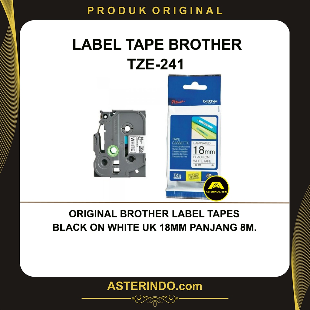 

Tape Brother TZE-241 Black on White UK 18MM Panjang 8M TZE241 TZE 241 Original Produk