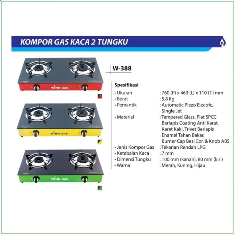 WINN GAS KOMPOR GAS 2 TUNGKU KACA WINN GAS W-388
