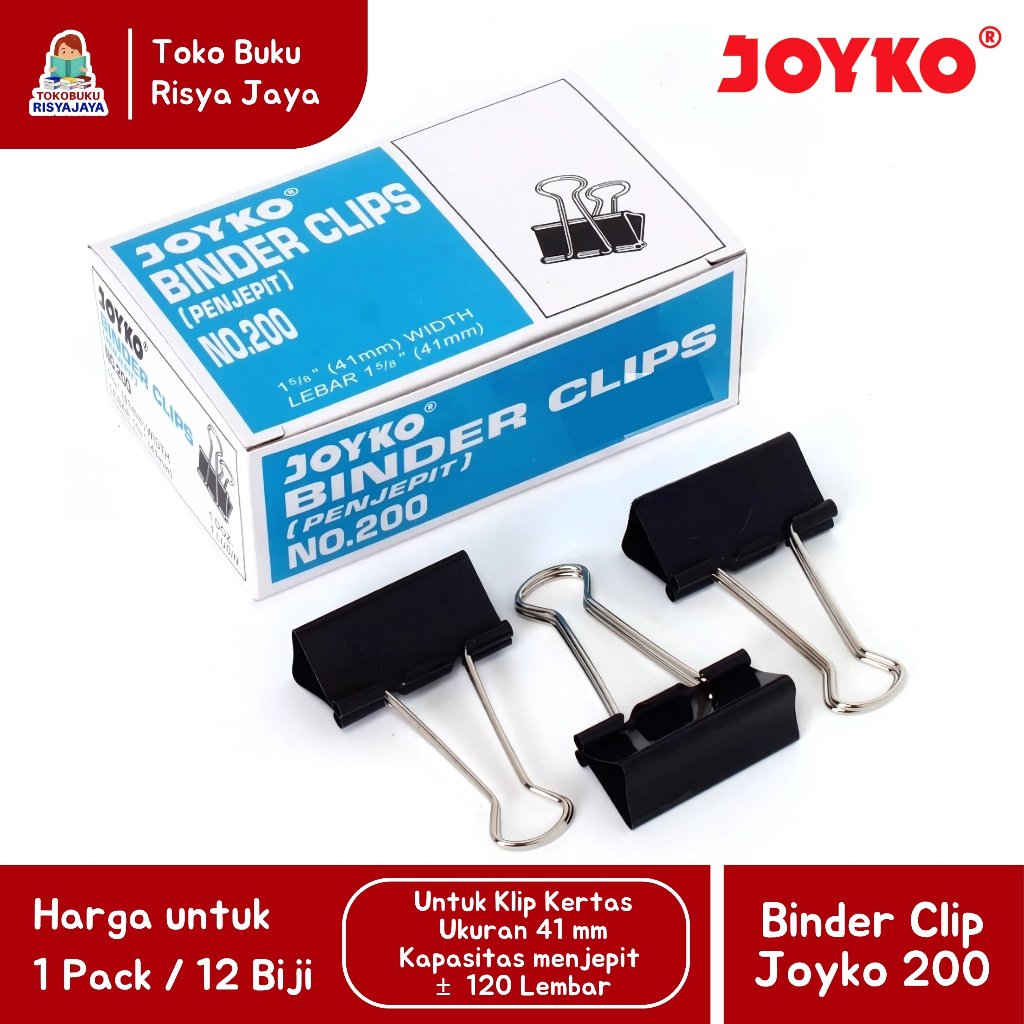 

(1 PACK / 12 Biji) Klip Penjepit Kertas / Binder Clip JOYKO 200