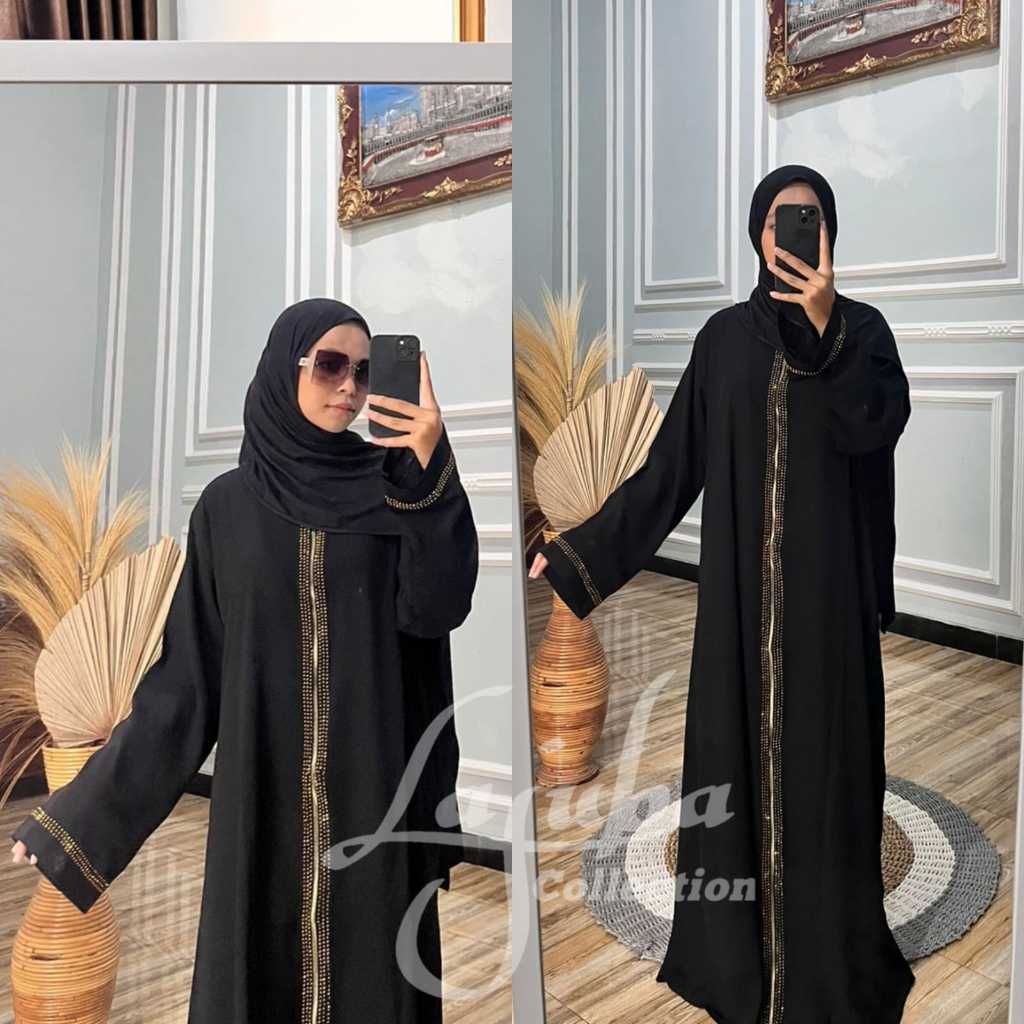 murah jubah gamis abaya turkey ziper gold swaroski Black abaya turkey 270 couple gamis syari arabian