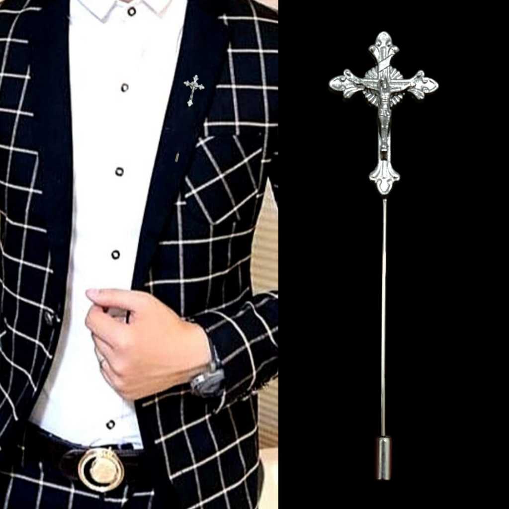 Lapel Pin Jas Silver Cross Bros Tuxedo Pin Jas Salib Warna Perak