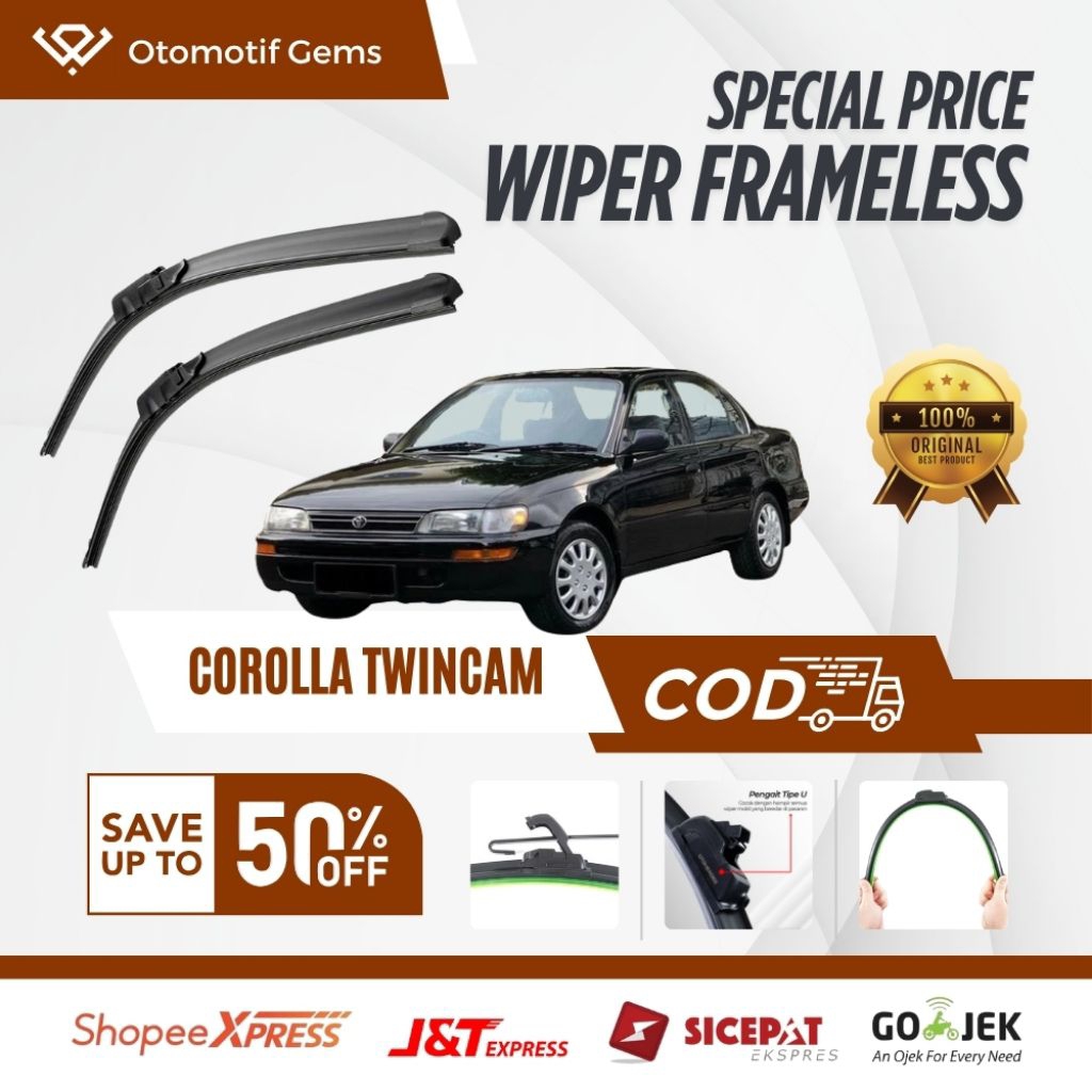Wiper Frameless Mobil Corolla Twincam Halus Anti Suara Sepasang Isi 2 Pcs Kanan Kiri | Wiper Kaca Mo