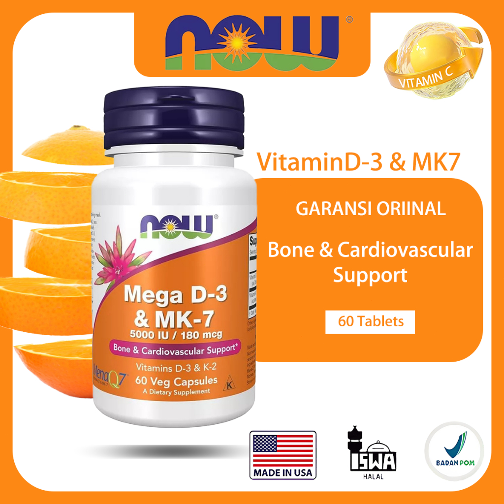 Now Foods Vitamin Mega D3MK7 D-3 MK7 D3 & K2 MK-7 180 Mcg 5000 IU 60 Veg Capsules / Vitamin D3 5000 