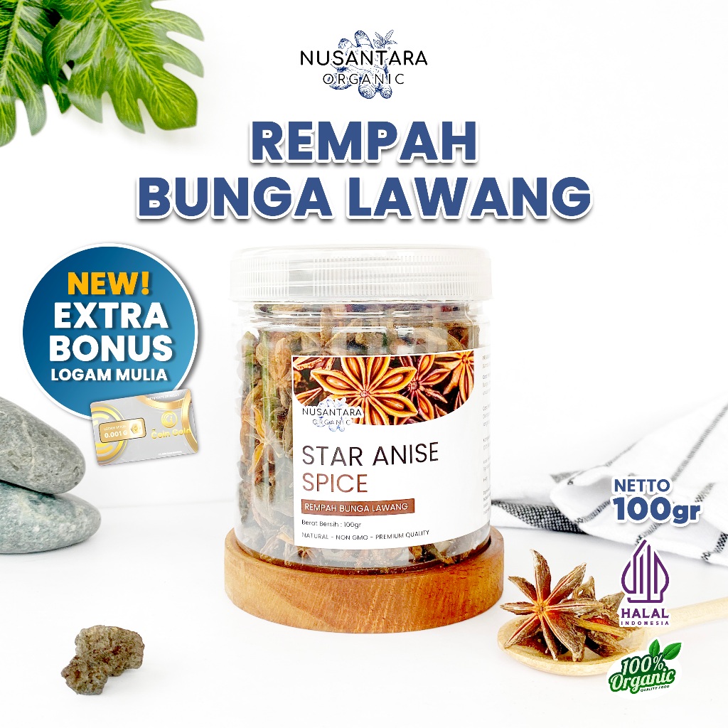 

Nusantara Organic Bunga Lawang Organik Star Anise Kering Pekak Rempah Alami Bumbu Dapur 100gr