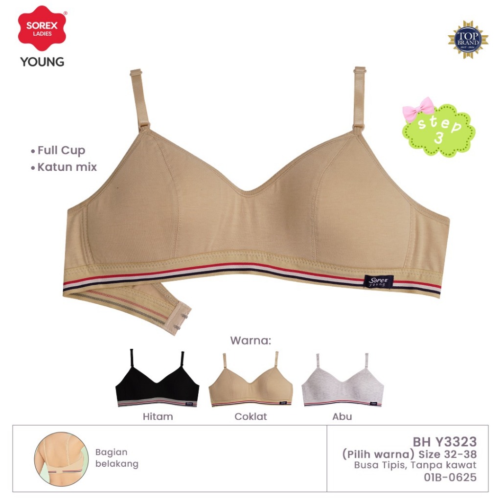 Sorex Young Bra Remaja Busa Tanpa Kawat Kait 2 Setara Cup B Step 3 Harian BH Y 3323