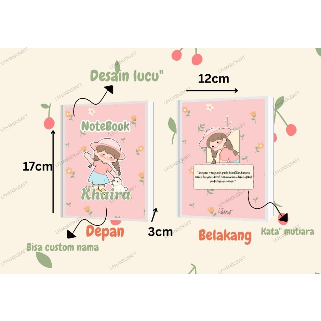 

NOTEBOOK DENGAN COVER STICKER CUSTOM DENGAN BAHAN GLOSSY DDAN JUGA ANTI AIR UK 17CM X12CM X3CM