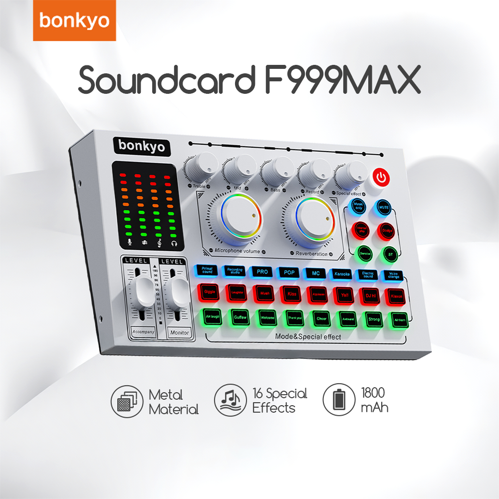 Bonkyo F999MAX sound card TIKTOK jangkar merah rekaman nyanyian luar ruangan soundcard eksternal pro