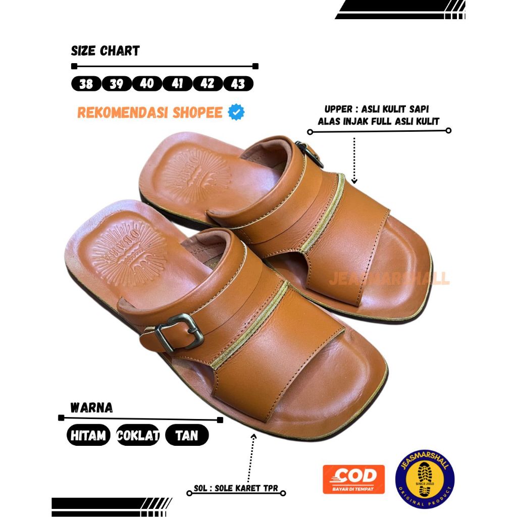Sandal Pria Bahan Kulit Asli 100% Produk ORIGINAL Sandal Pria Dewasa Sandal Kulit Pria 100% Original