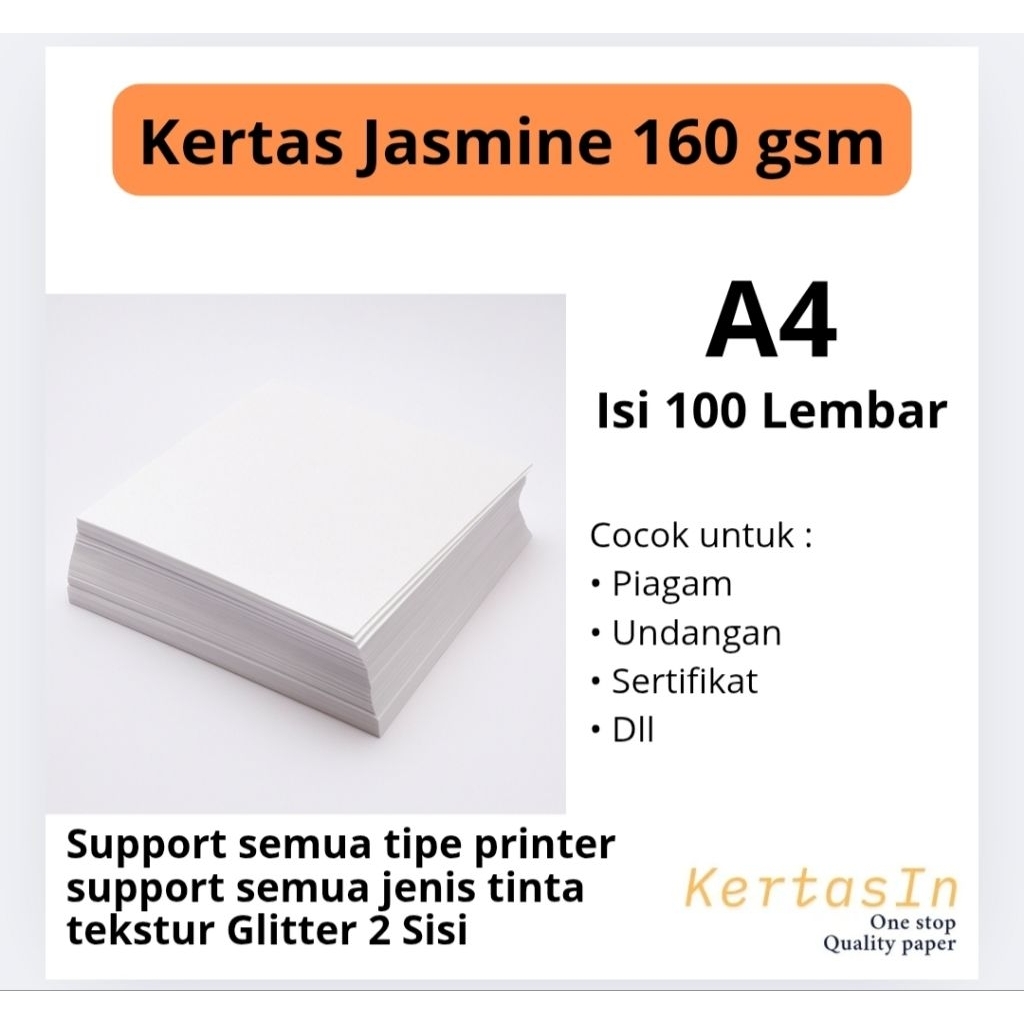 

Kertas Jasmine Fancy Paper 160gsm A4 Isi 100 Lembar – Kertas Mewah Untuk Undangan Sertifikat Piagam.