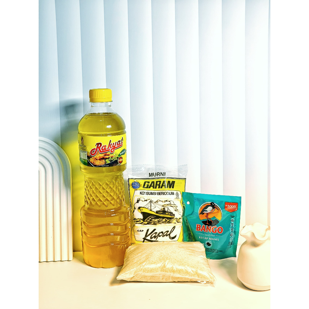 

Paket 1 ( mi rakyak 800ml, garam 250gr, gula 250gr, kecap bango 60ml )