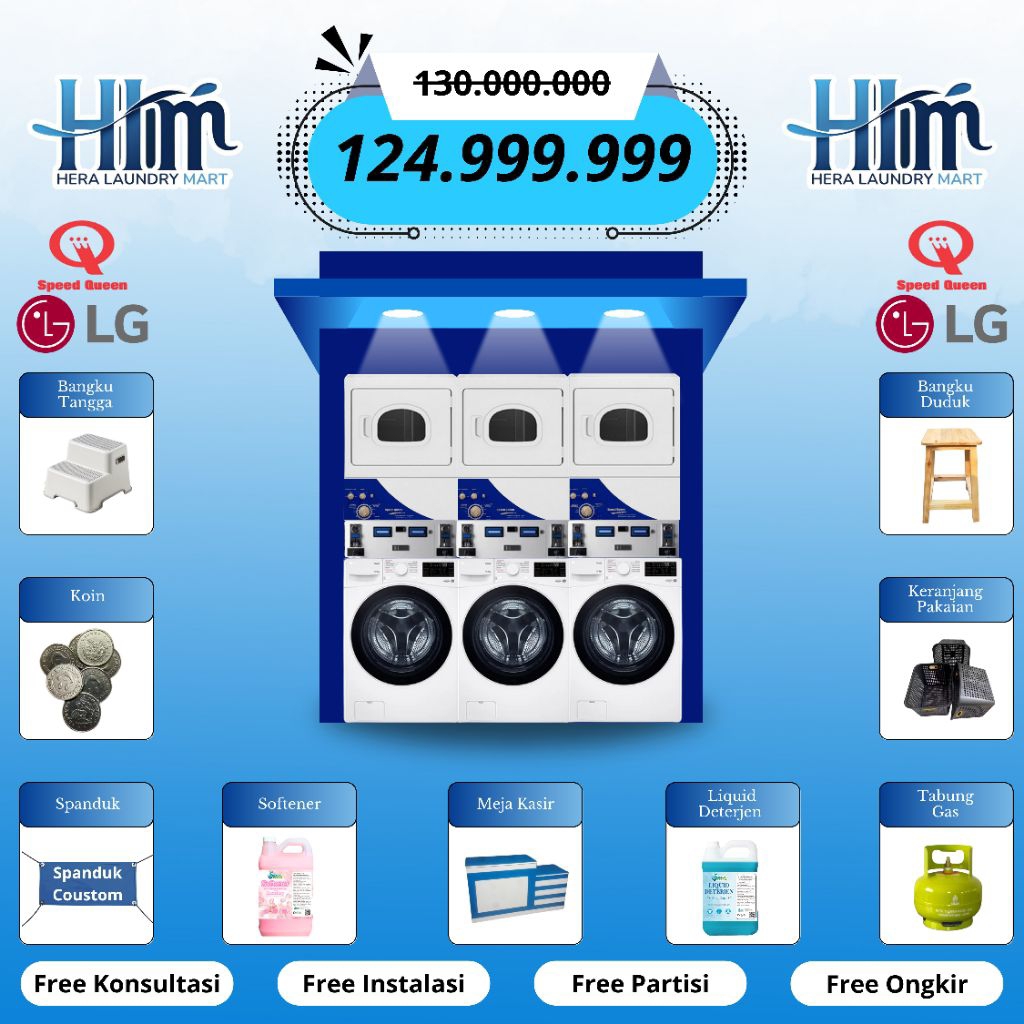 PAKET USAHA LAUNDRY 15 KG KOIN DAN QRIS 3 STACK (3 PASANG)  LENGKAP MURAH