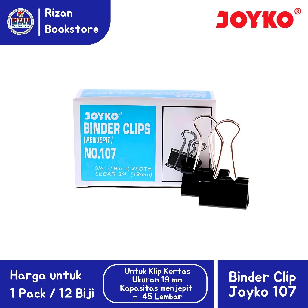 

[1 PACK / 12 Buah] Binder Clip / Penjepit Kertas JOYKO 107
