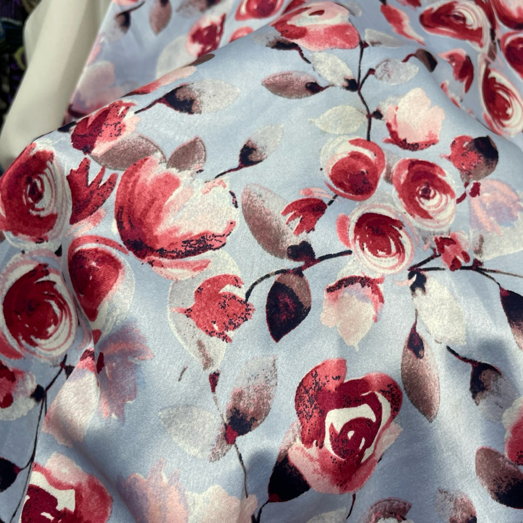 kain maxmara silk motif bunga premium - kain satin maxmara silk original - kain satin silk style pre