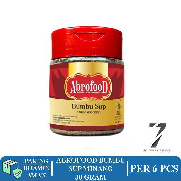 

ABROFOOD BUMBU SUP MINANG BOTOL 30 GRAM PER 6 PCS JOURNEY 7 DAYS DENGAN PAKING AMAN