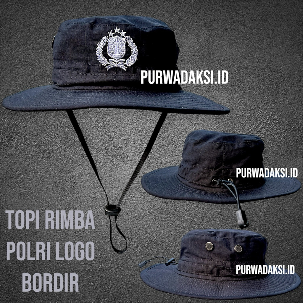 Topi Rimba logo bordir Bintara | Topi Rimba full kawat | Topi Rimba Ribstop Hitam | Topi Rimba Binta