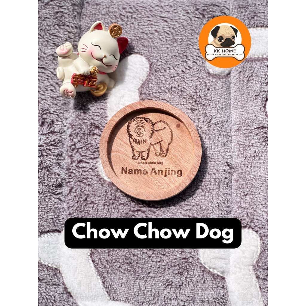 [FREE GRAFIR] Tatakan Gelas Kayu Custom Jenis Anjing Chow Chow dan Nama 9Cm | Coaster Kayu Custom Je