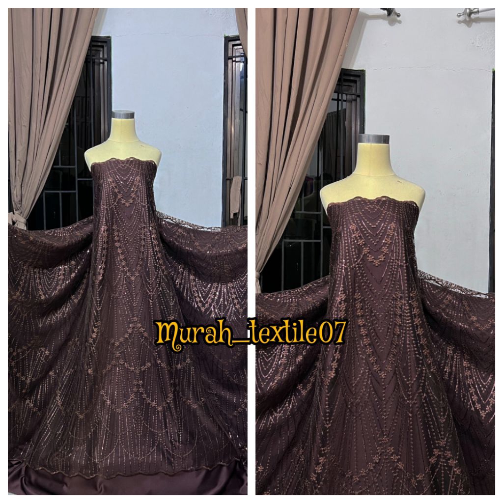 Kain Tile Payet Mutiara/ Bahan kebaya brokat Swarovski payet