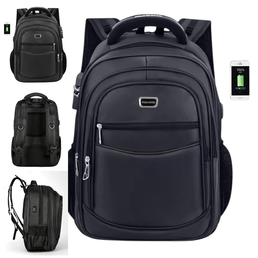 Tas Polo Gives 16 inc Backpack Tas Kerja Tas sekolah Kunci Usb Port POLO Import