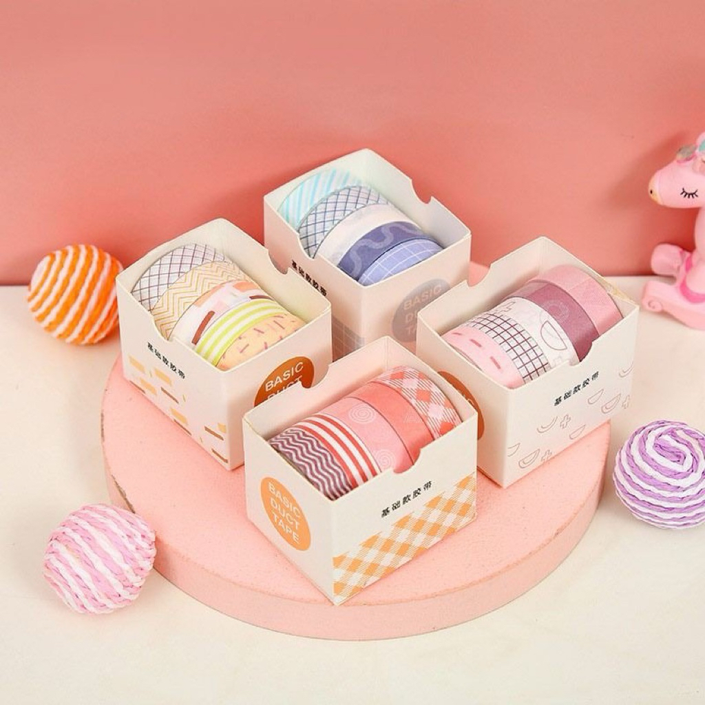 

Selotip Bahan Kertas Washi Warna Warni DIY Roll Masking Tape Set 5 Pcs Essential Collection Basic Pattern Isi 5 Scrapbook Journal Kotak Box Aeshtetic