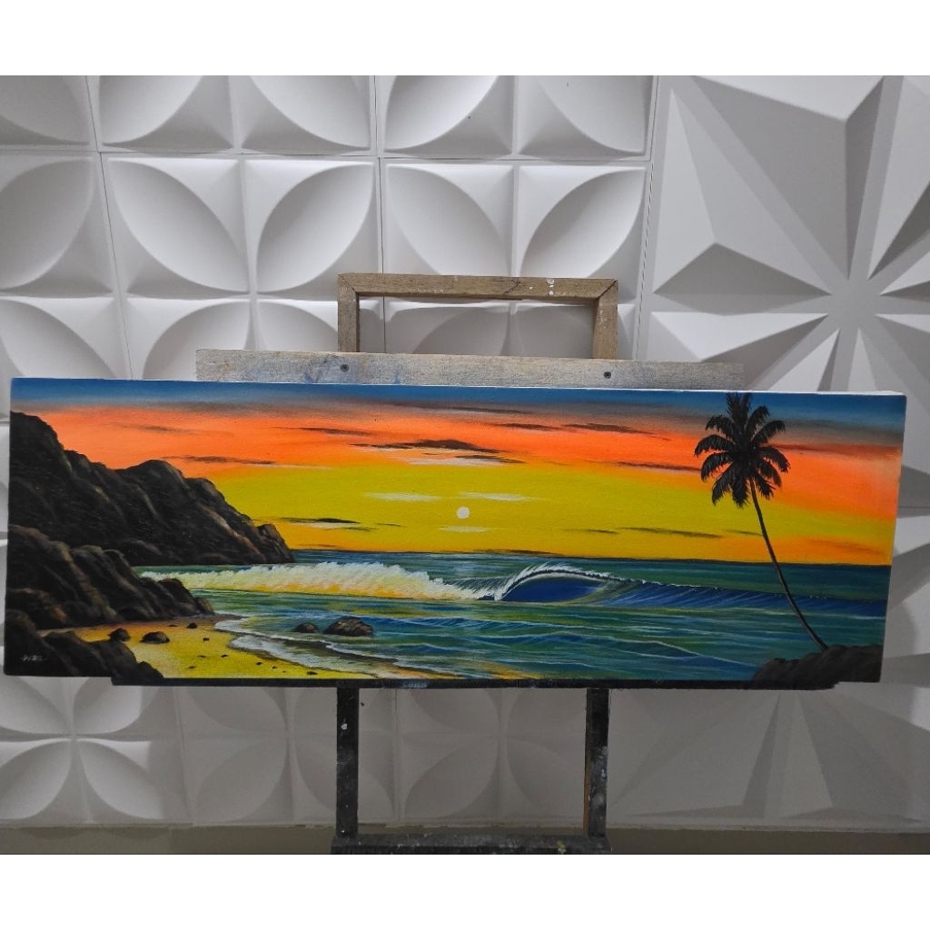 Lukisan Handmade kanvas pemandangan laut pantai bali  souvenir oleh-oleh khas bali