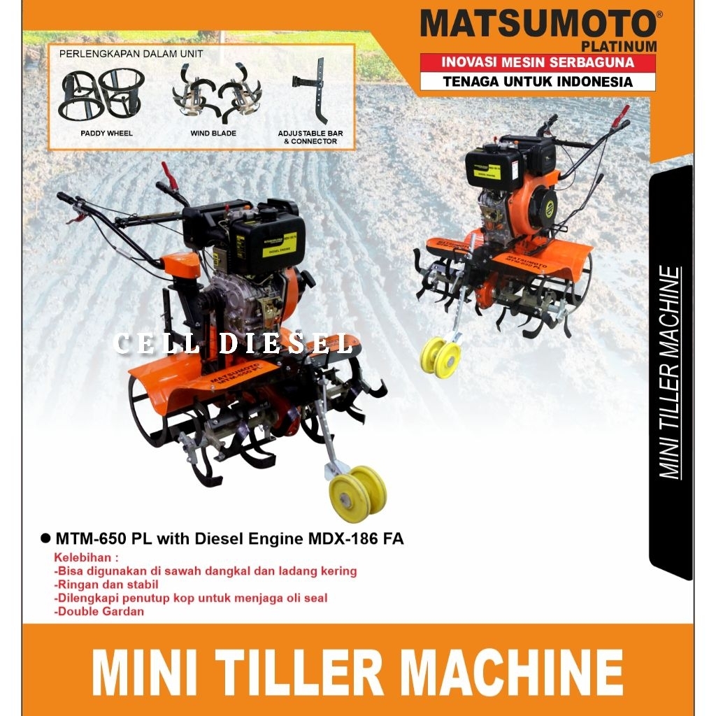 Traktor Sawah Tiller MATSUMOTO MTM 650 PL + Mesin Diesel 10 HP