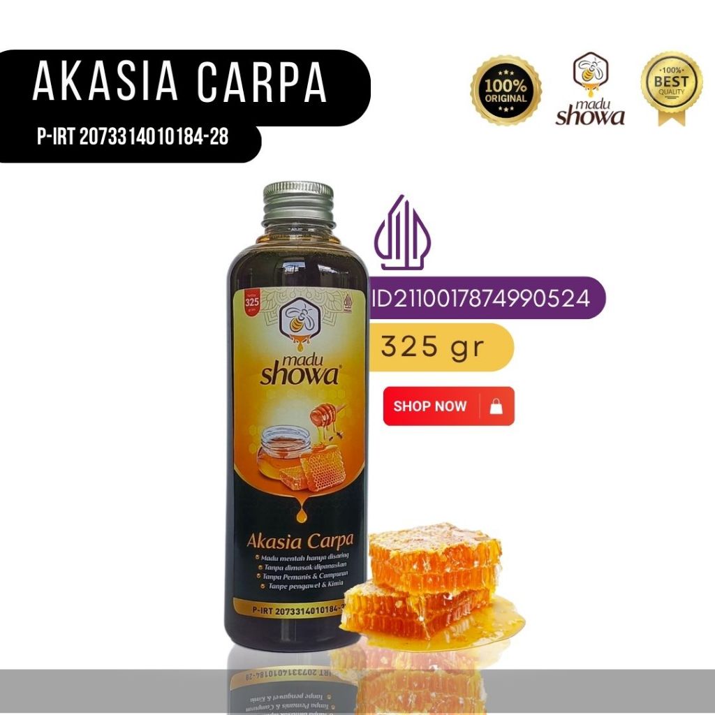 

Madu Showa - Madu Murni Hitam Akasia Carpa 325 Gram - Asli 100 % Dinkes dan Halal - Botol Alu