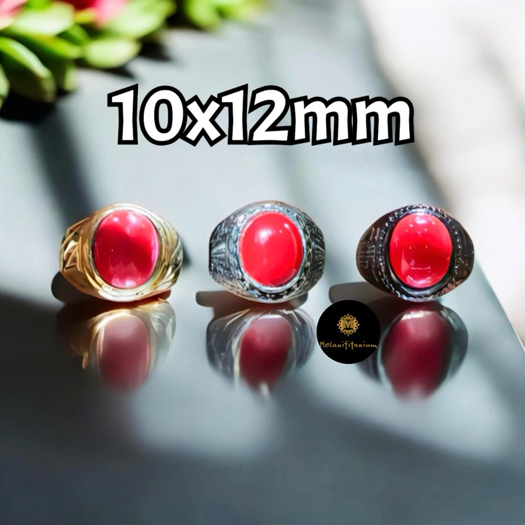 Cincin Batu Marjan Oval 10x12mm Ring Alpaka