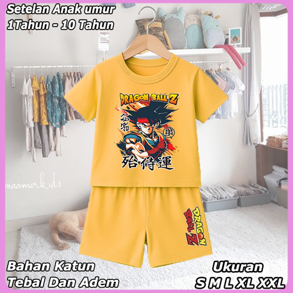 Baju Dan Celana Gambar DragonBal Cewek Cowok Usia 1-10 Tahun Setelan Pendek Anak Ukuran S M L XL XXL