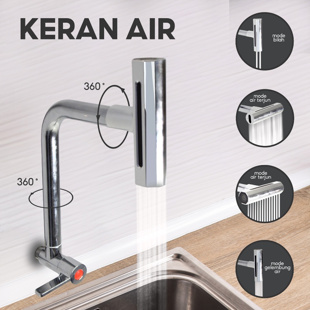Kran Air Terjun 4 Mode/Kran Sink Tembok/Kran Sink Tembok Air Terjun/Kran Sink Tembok Hitam/Kran Sink