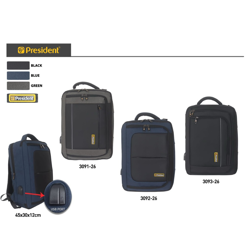 PRESIDENT 3091-26  - TAS RANSEL PRESIDENT 3in1 | TAS LAPTOP 3 in 1 | LAPTOP BACKPACK PRESIDENT ORIGI