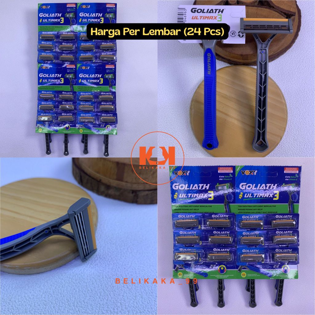 (24 PCS) ALAT PISAU CUKUR JENGGOT KUMIS BIRU 3 MATA PISAU MEREK VOXY GOLIATH ULTIMAX 3