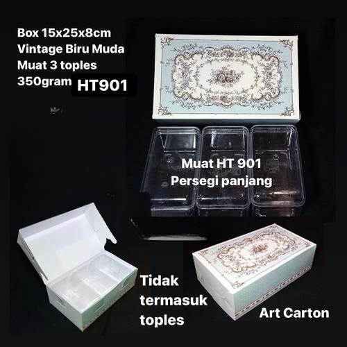 

kotak hampers kue kering dus packaging bolu gulung motif vintage muat 3 toples hardtop 350gr