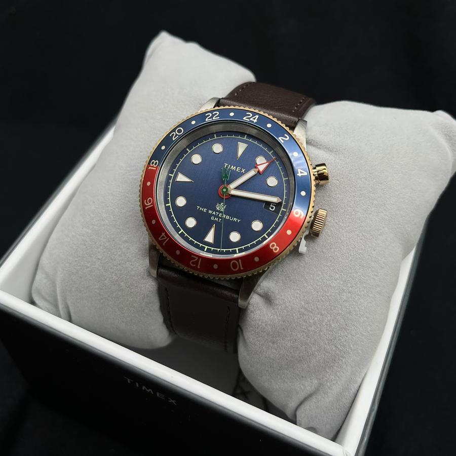 Timex Waterbury TW2U90500 Traditional GMT Blue Dial Brown Leather Strap