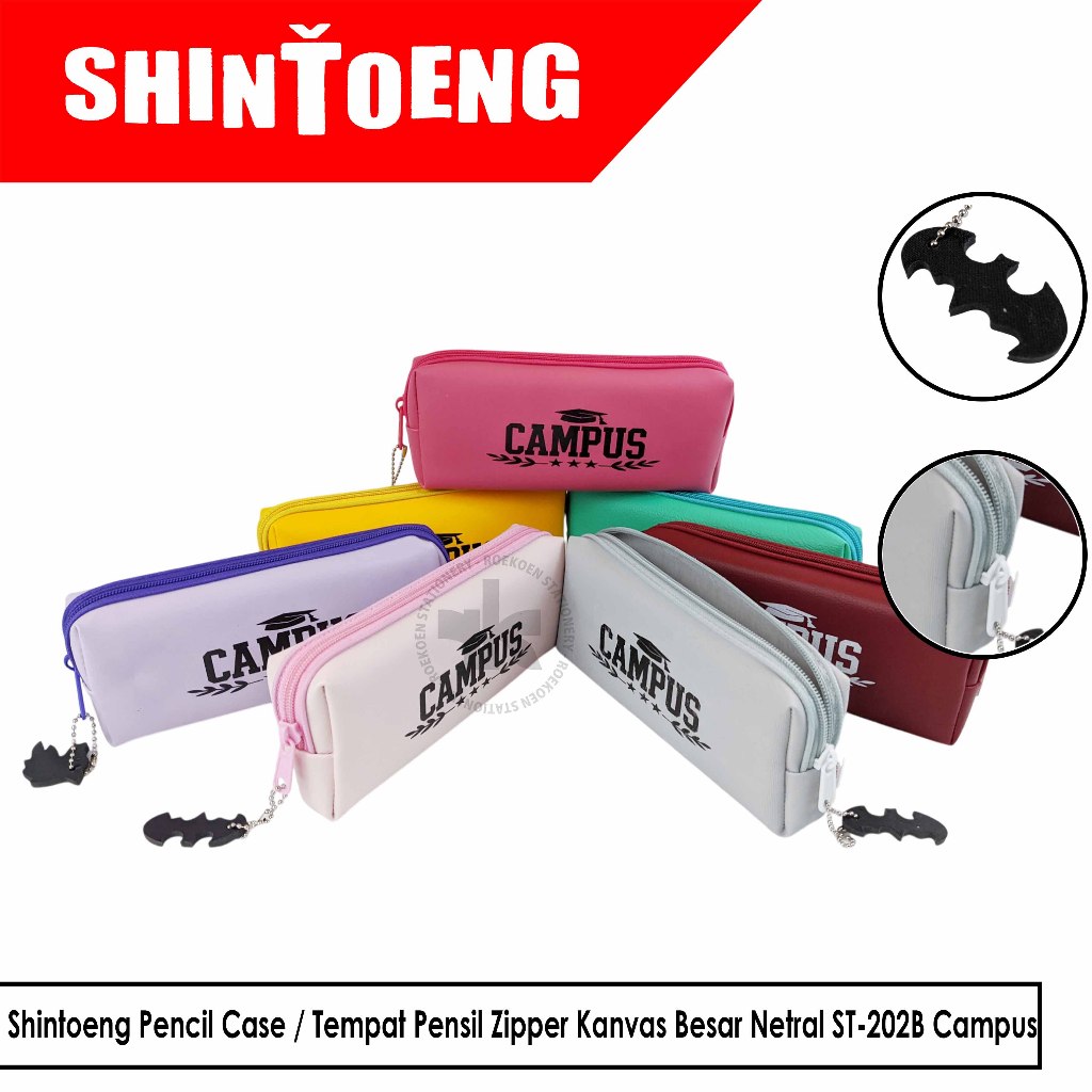 

Shintoeng Pencil Case / Tempat Pensil Zipper Kanvas Besar Netral ST-202B Campus