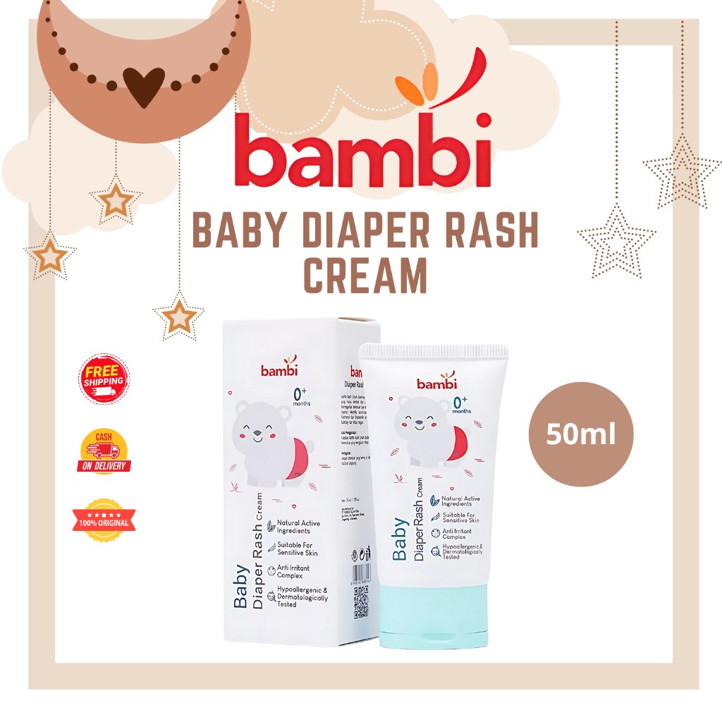 Bambi Baby Diaper Rash Cream 50ml | Krim Ruam Popok Pada Bayi Kulit Normal - Sensitif | Krim Area Li