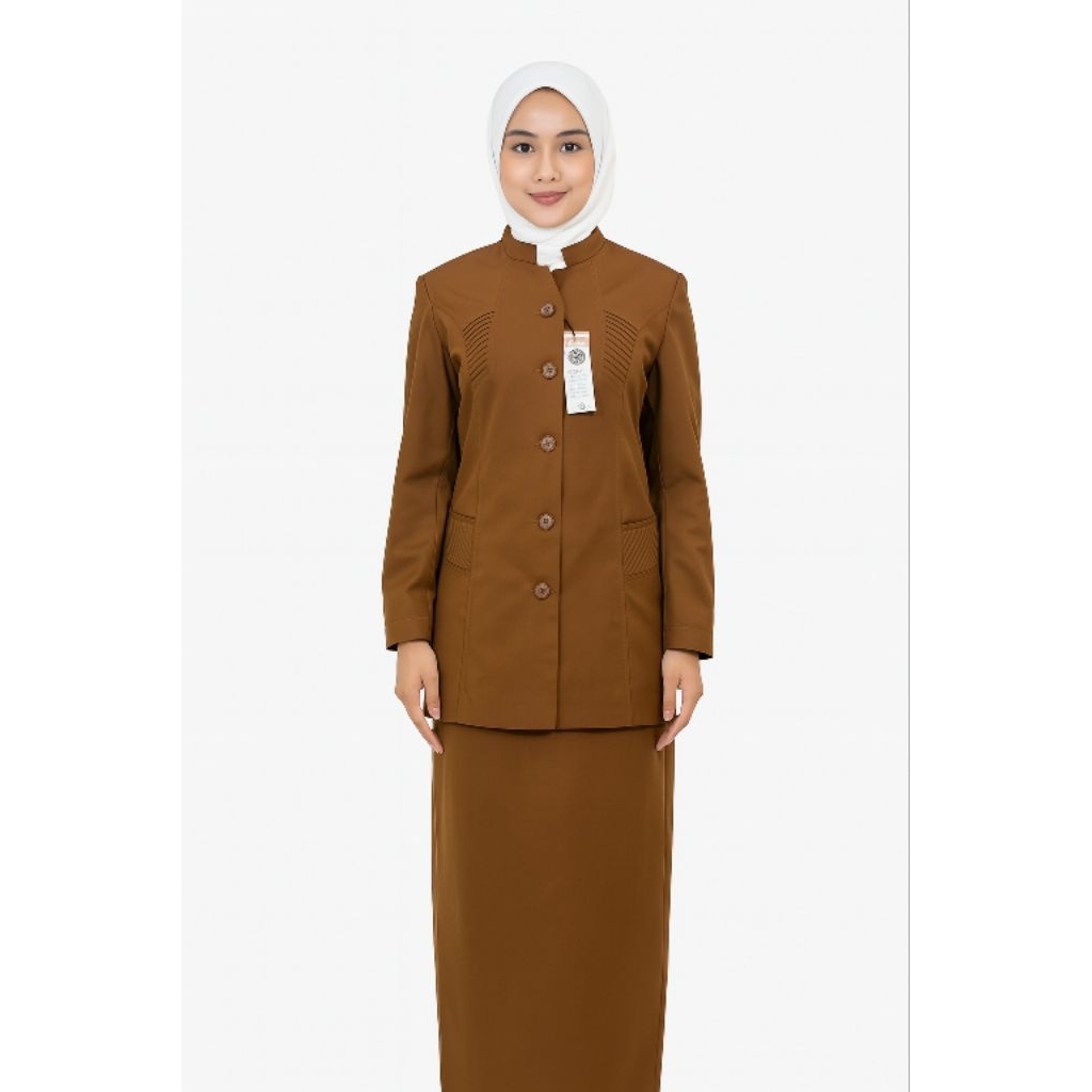 Setelan Seragam Dinas PNS Wanita Pemda Tua Kerah Shanghai Rok Span Panjang Terbaru