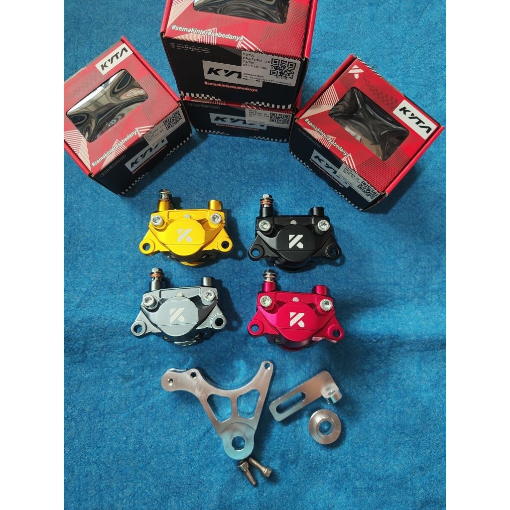 kaliper 2p ktc SL-115 belakang logo baru K KYTA+breket buat MX king/Vixion new/R15/R25 ada HTM/grey/